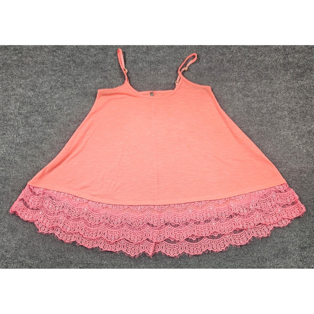 Vanity Women Small Coral Pink Lace Trim Cami Tank Top Adjustable Straps